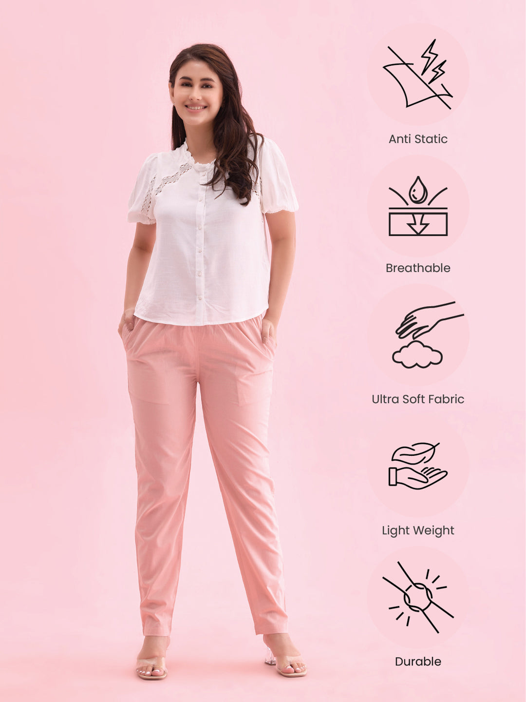 Baby Pink Cotton Cambric Cotton Pants