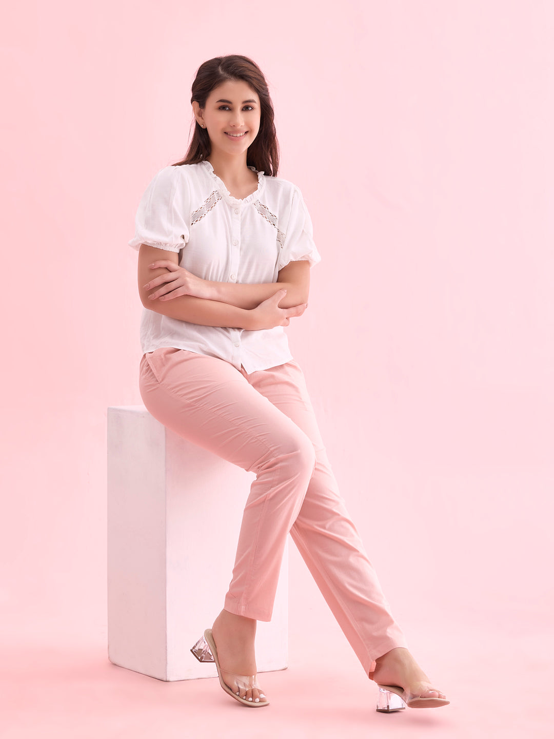 Baby Pink Cotton Cambric Cotton Pants