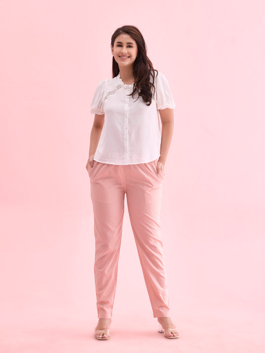 Baby Pink Cotton Cambric Cotton Pants