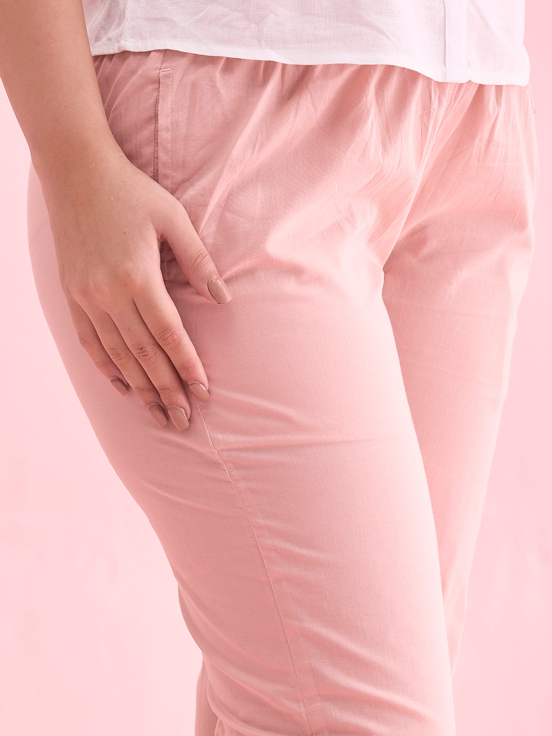 Baby Pink Cotton Cambric Cotton Pants