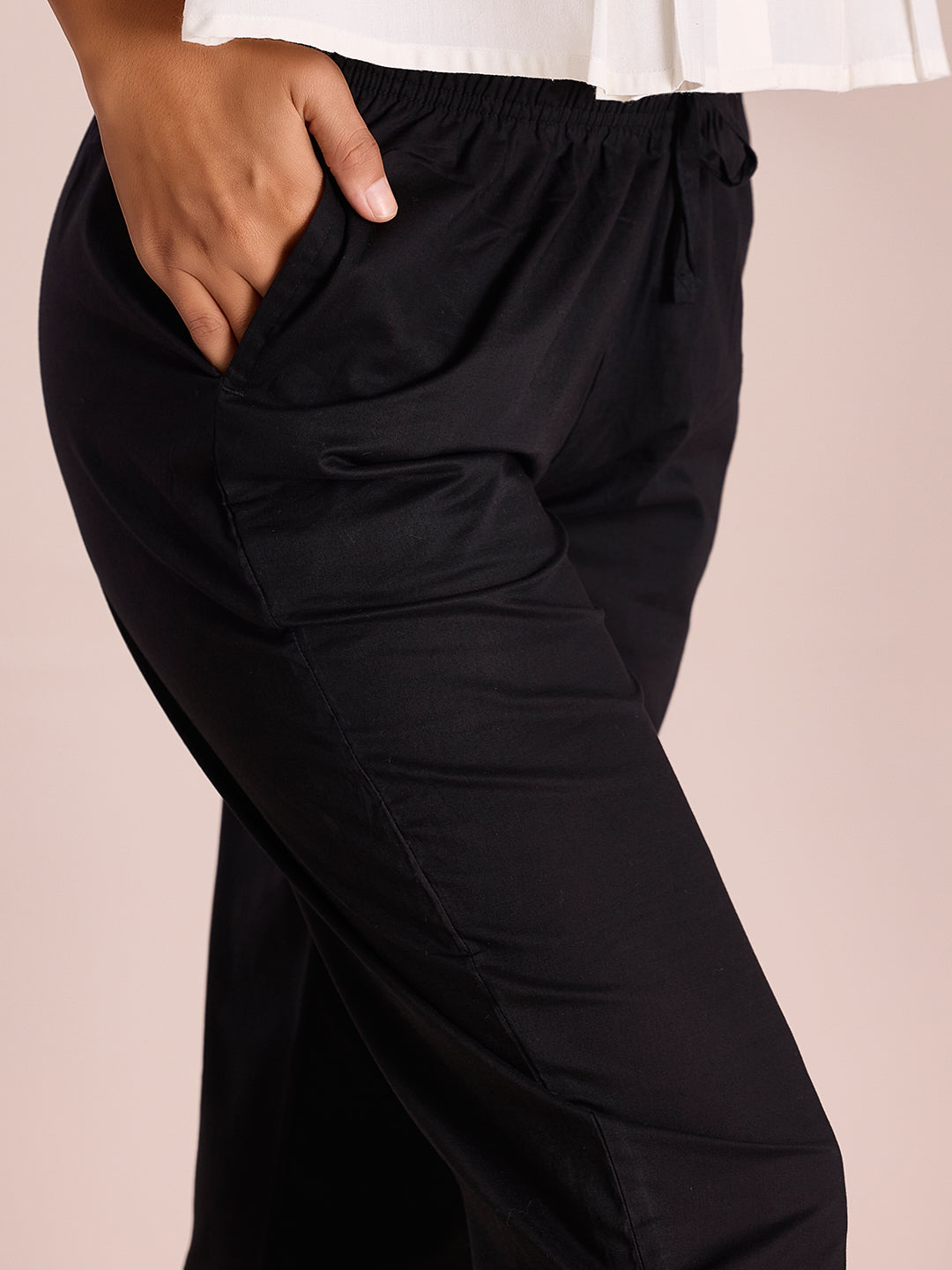Black Cotton Cambric Cotton Pants S - Main Image
