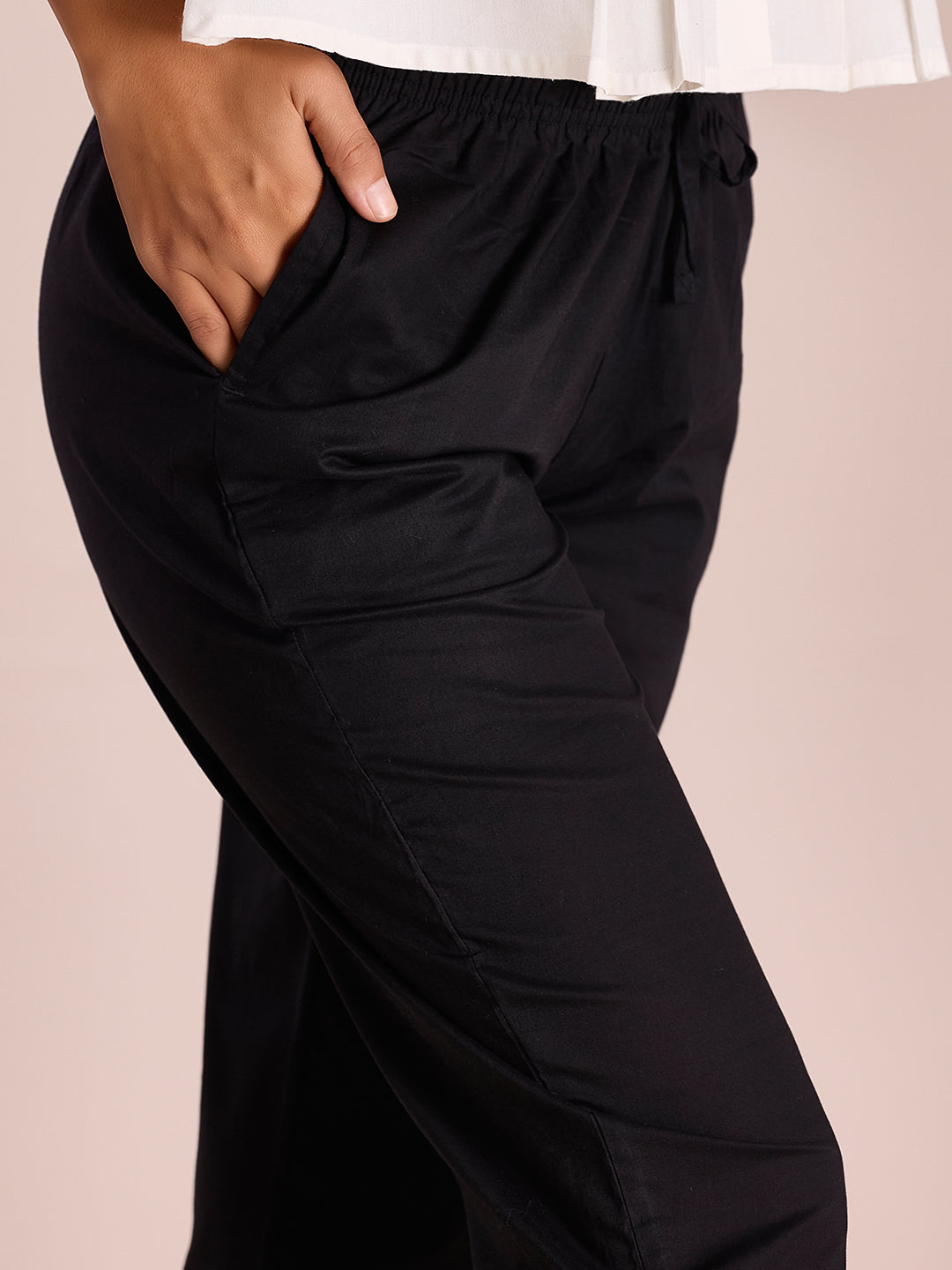 Black Cotton Cambric Cotton Pants