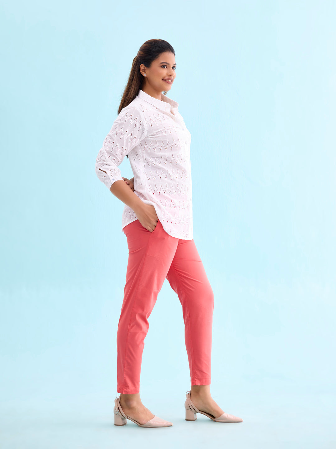 Coral Cotton Cambric Cotton Pants