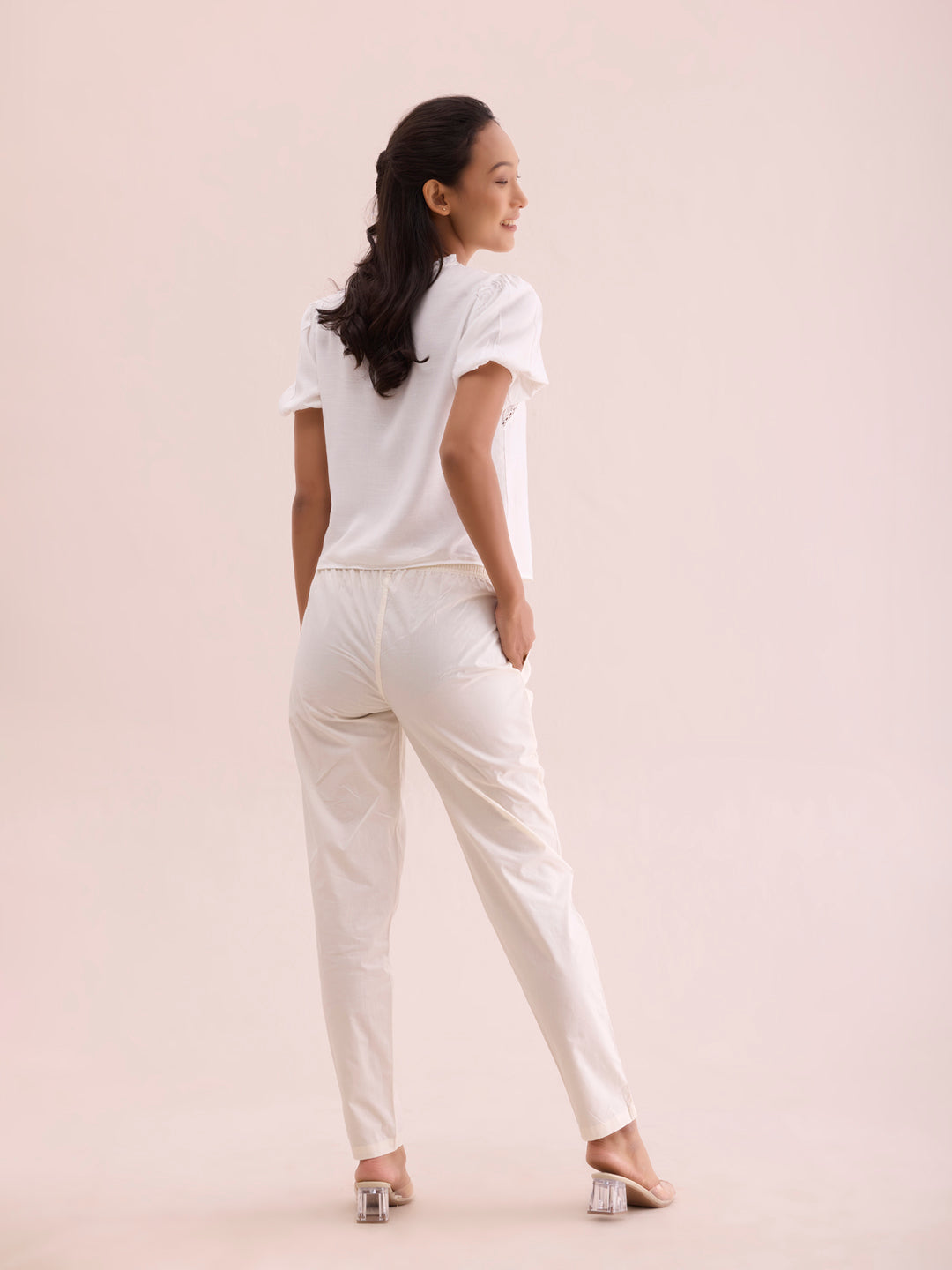 Cream Cotton Cambric Cotton Pants