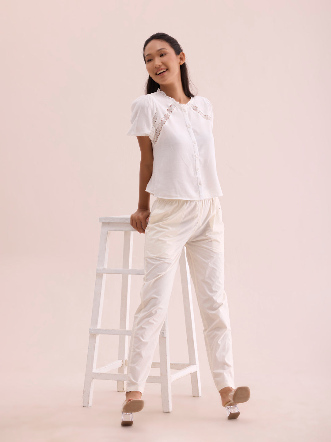 Cream Cotton Cambric Cotton Pants