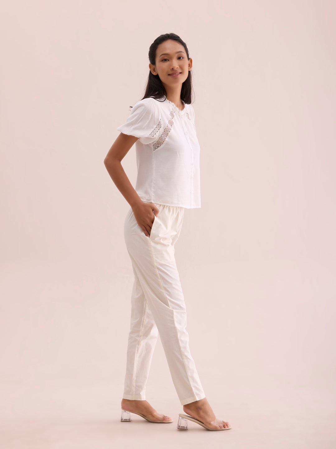 Cream Cotton Cambric Cotton Pants