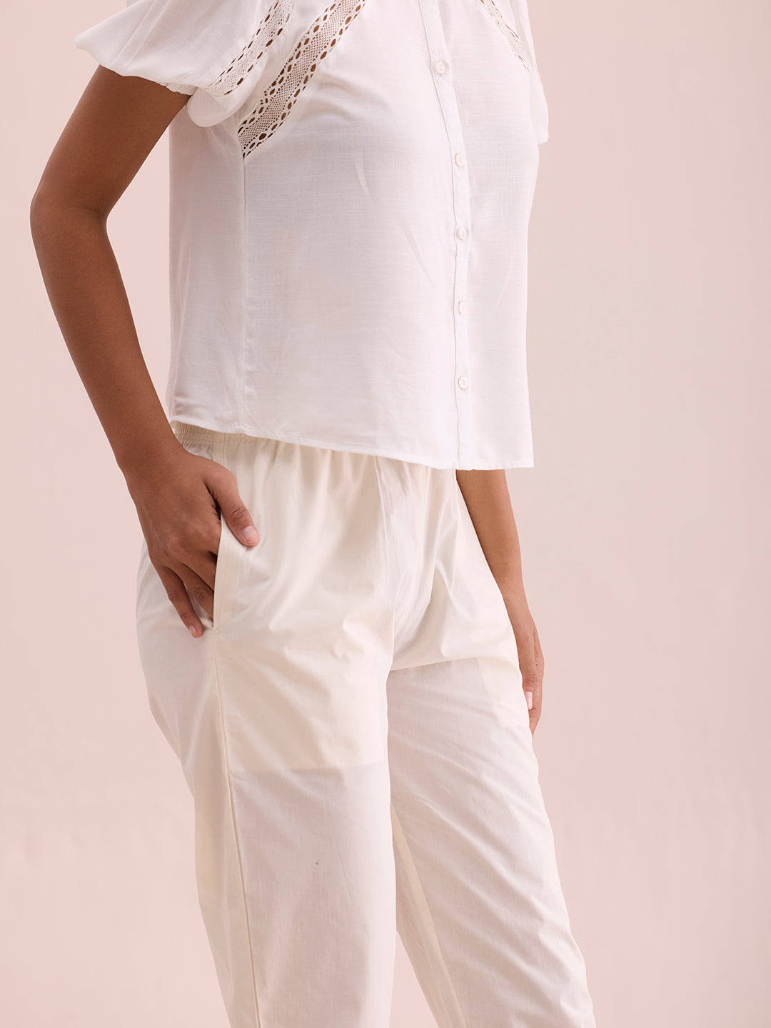 Cream Cotton Cambric Cotton Pants