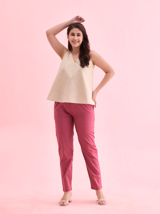 Dark Pink Cotton Cambric Cotton Pants