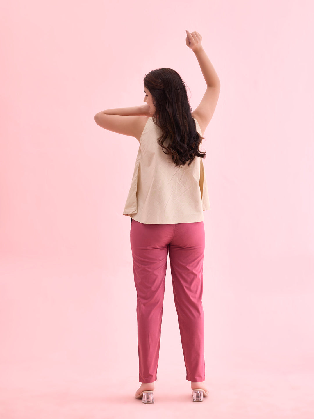 Dark Pink Cotton Cambric Cotton Pants