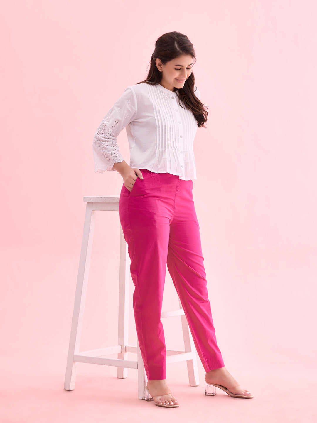 Dark Rose Cotton Cambric Cotton Pants