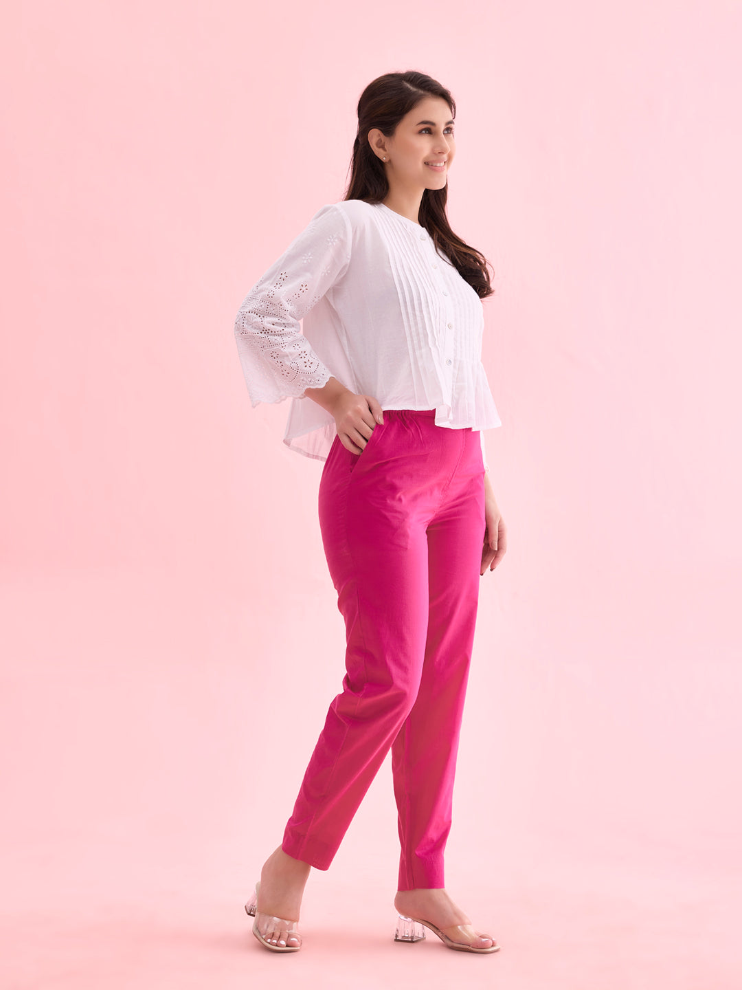 Dark Rose Cotton Cambric Cotton Pants