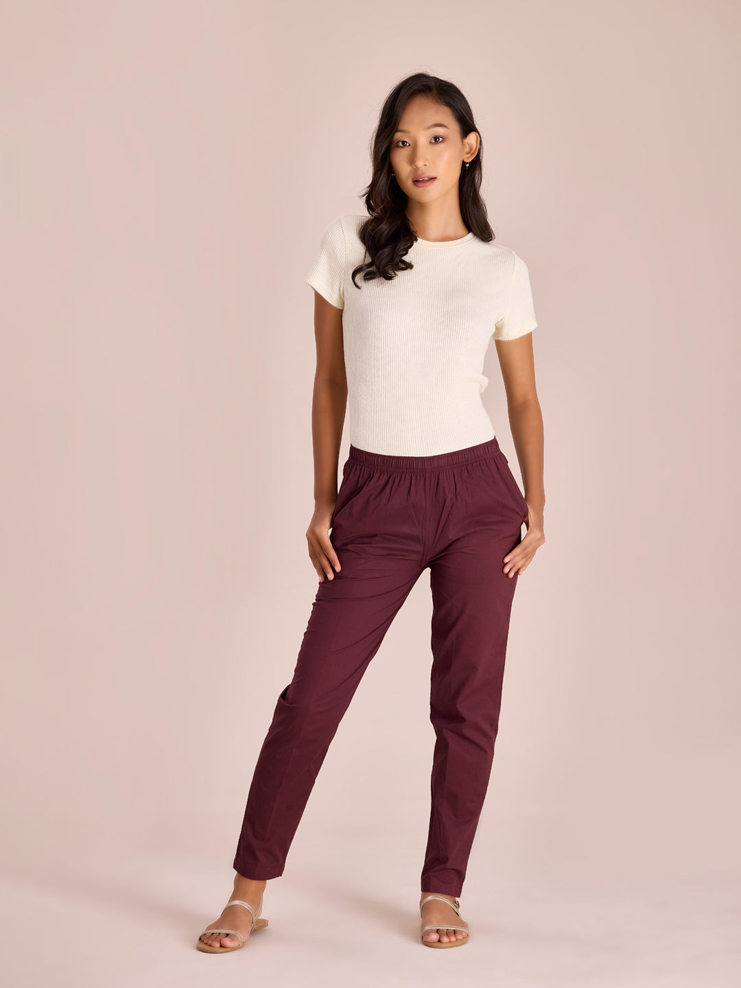 Dark Wine Cotton Cambric Cotton Pants