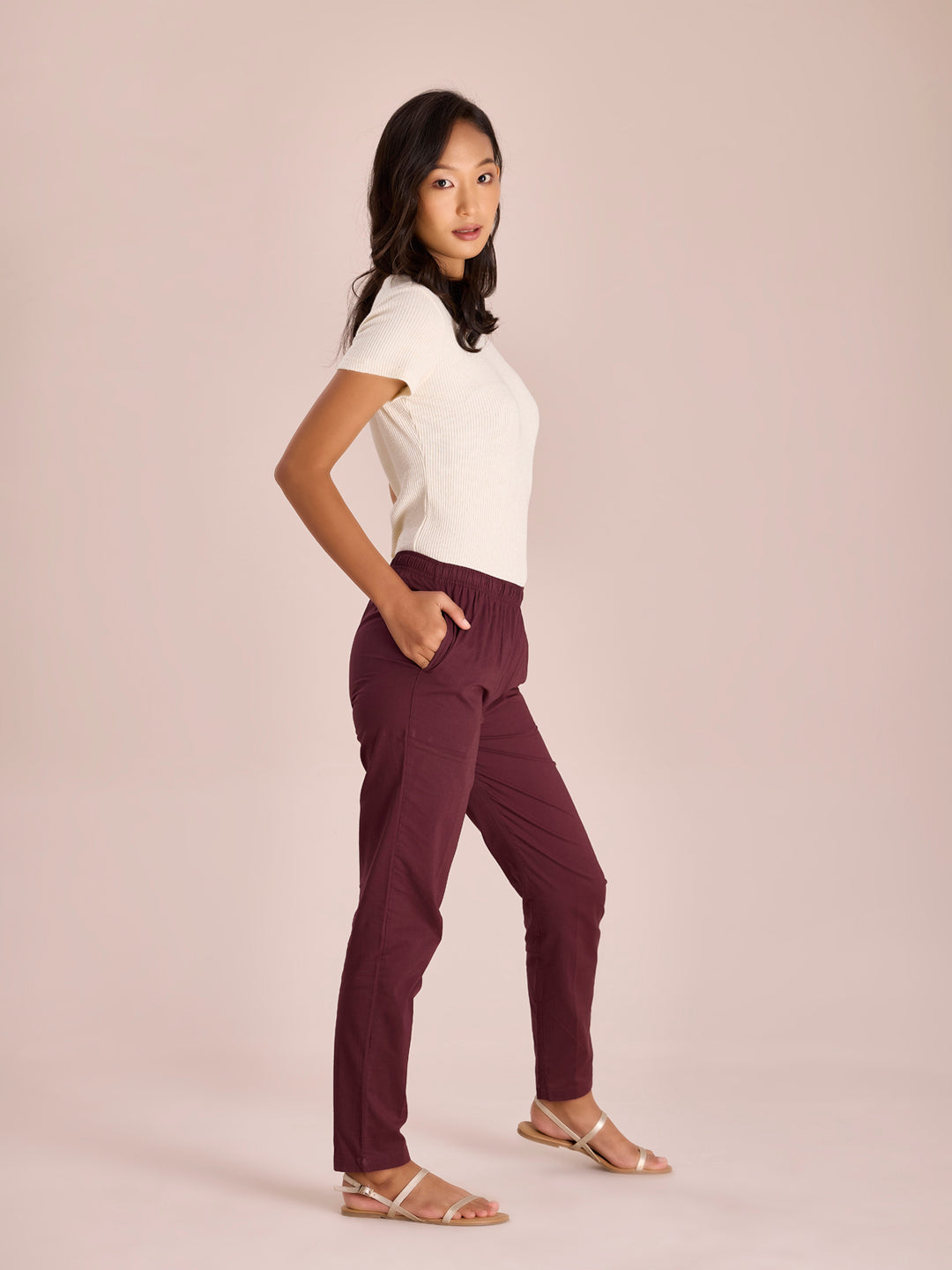 Dark Wine Cotton Cambric Cotton Pants