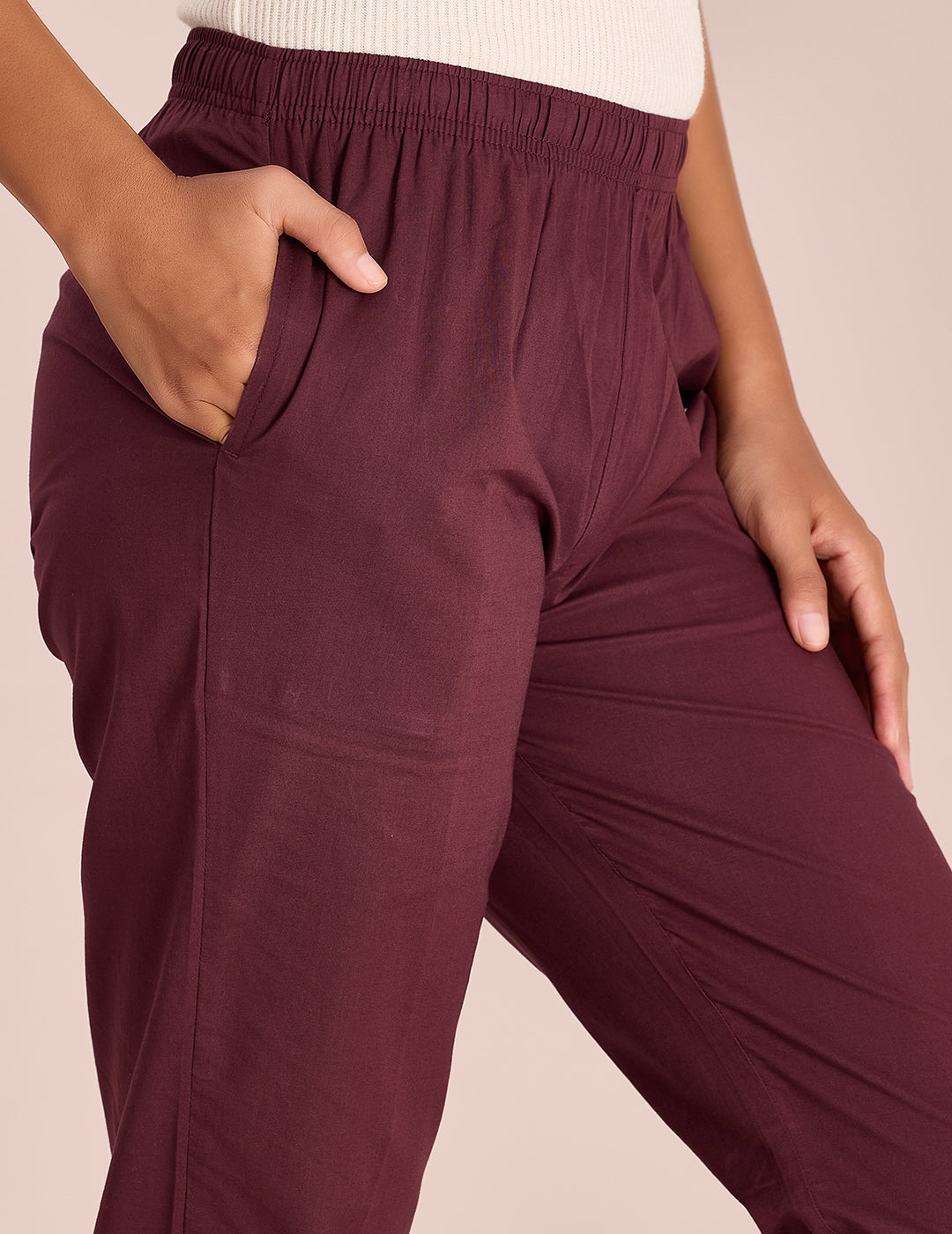 Dark Wine Cotton Cambric Cotton Pants