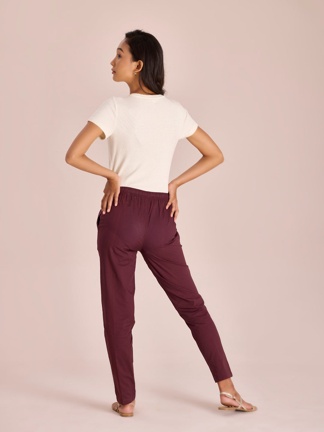 Dark Wine Cotton Cambric Cotton Pants