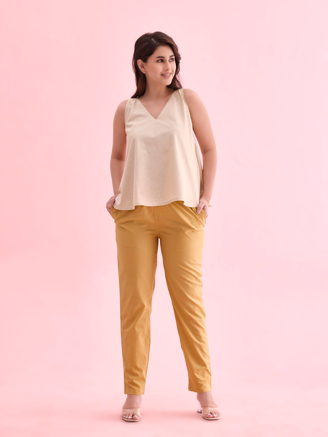 Golden Yellow Cotton Cambric Cotton Pants