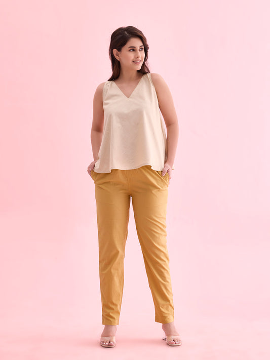 Golden Yellow Cotton Cambric Cotton Pants