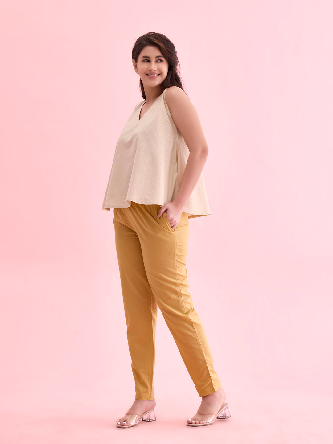 Golden Yellow Cotton Cambric Cotton Pants