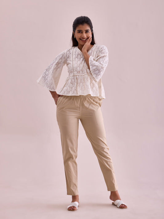 Light Beige Cotton Cambric Cotton Pants