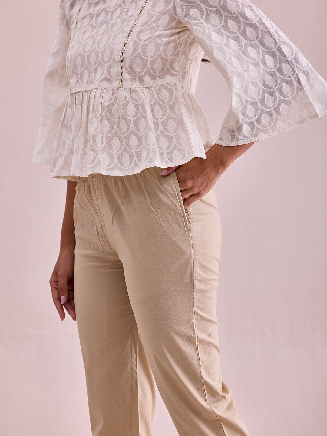 Light Beige Cotton Cambric Cotton Pants