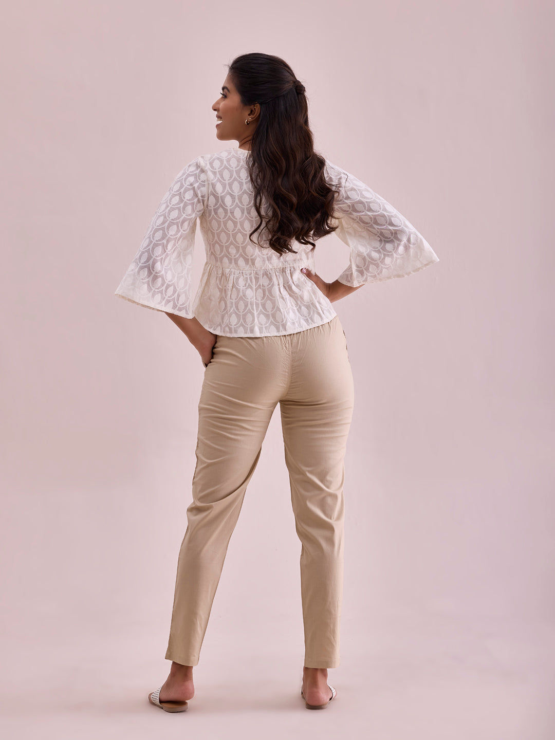 Light Beige Cotton Cambric Cotton Pants