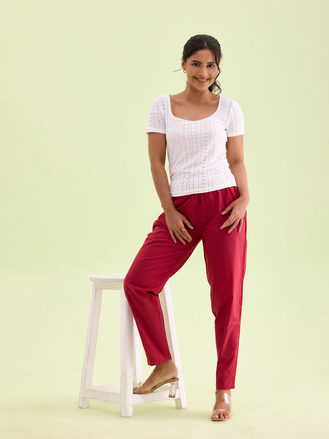 Light Maroon Cotton Cambric Cotton Pants