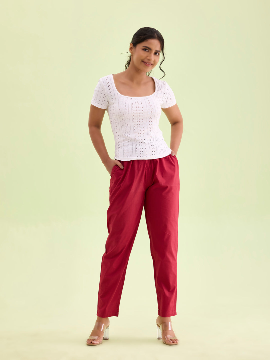 Light Maroon Cotton Cambric Cotton Pants