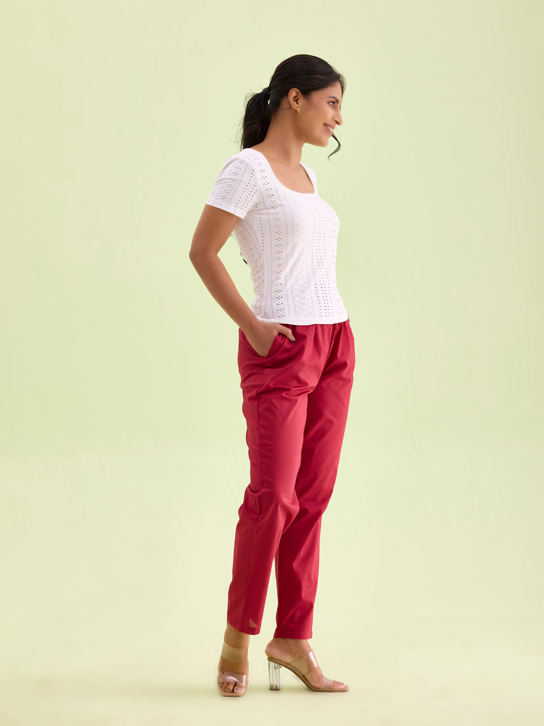 Light Maroon Cotton Cambric Cotton Pants