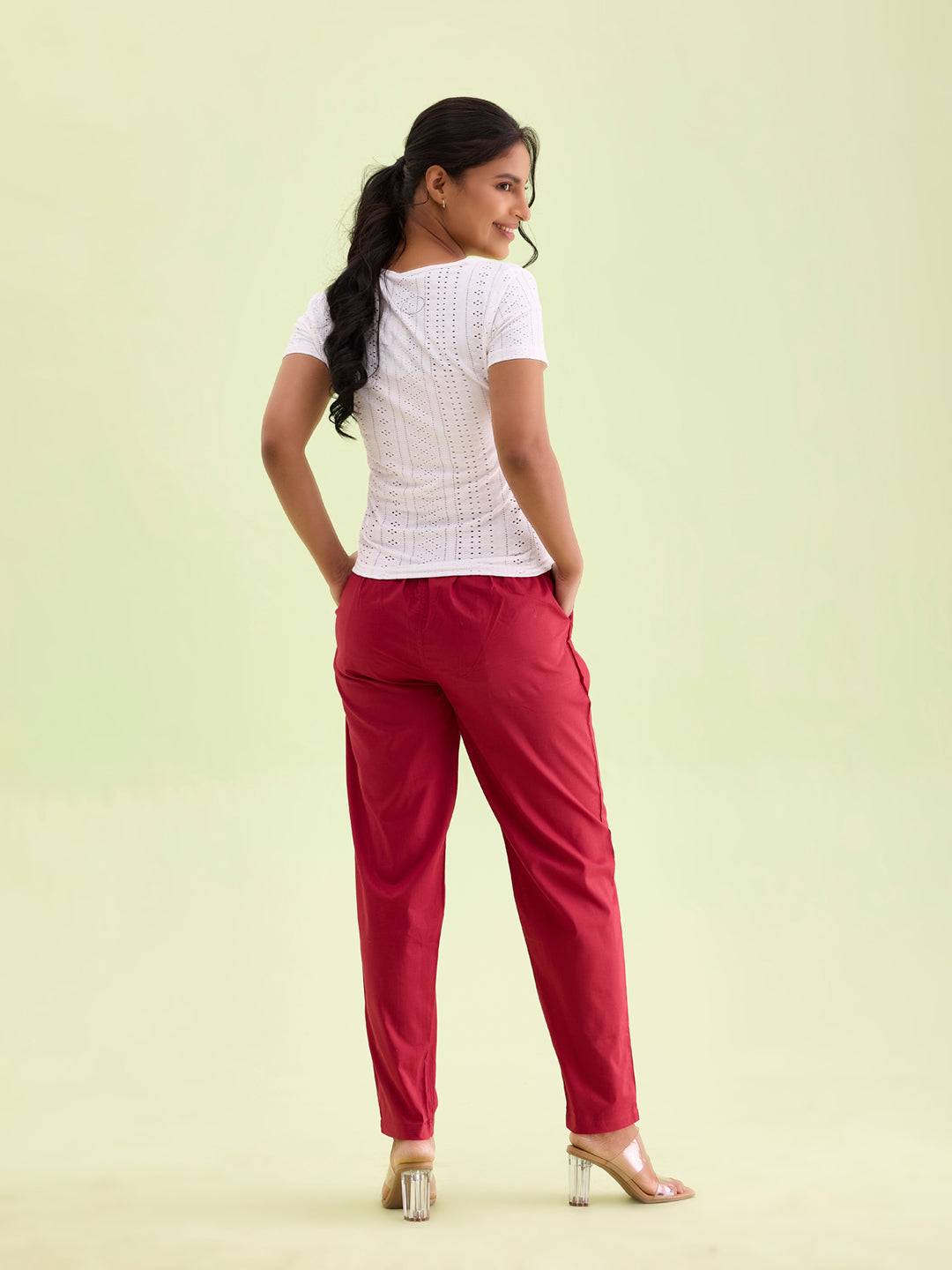 Light Maroon Cotton Cambric Cotton Pants