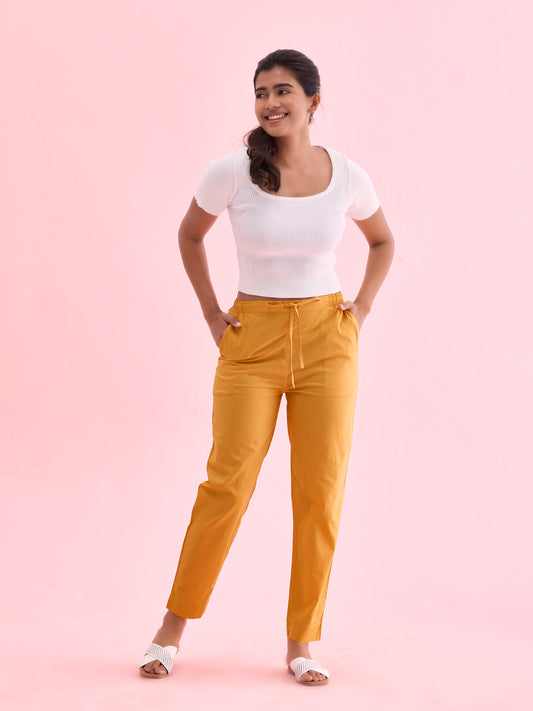 Light Mustard Cotton Cambric Cotton Pants