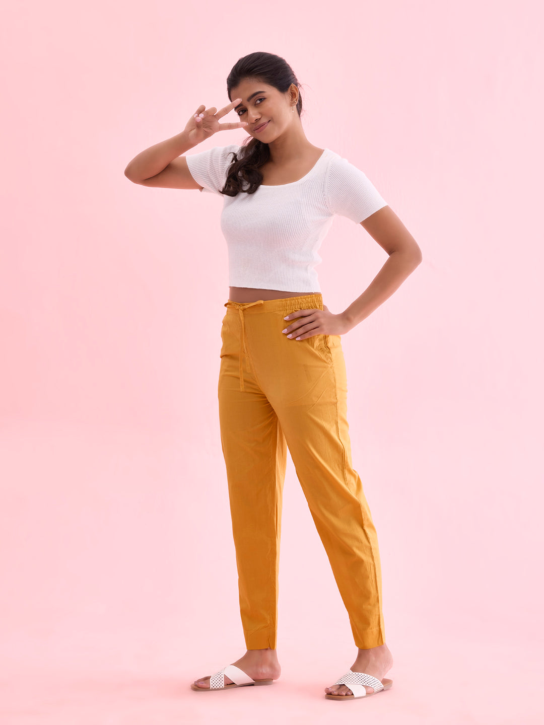 Light Mustard Cotton Cambric Cotton Pants