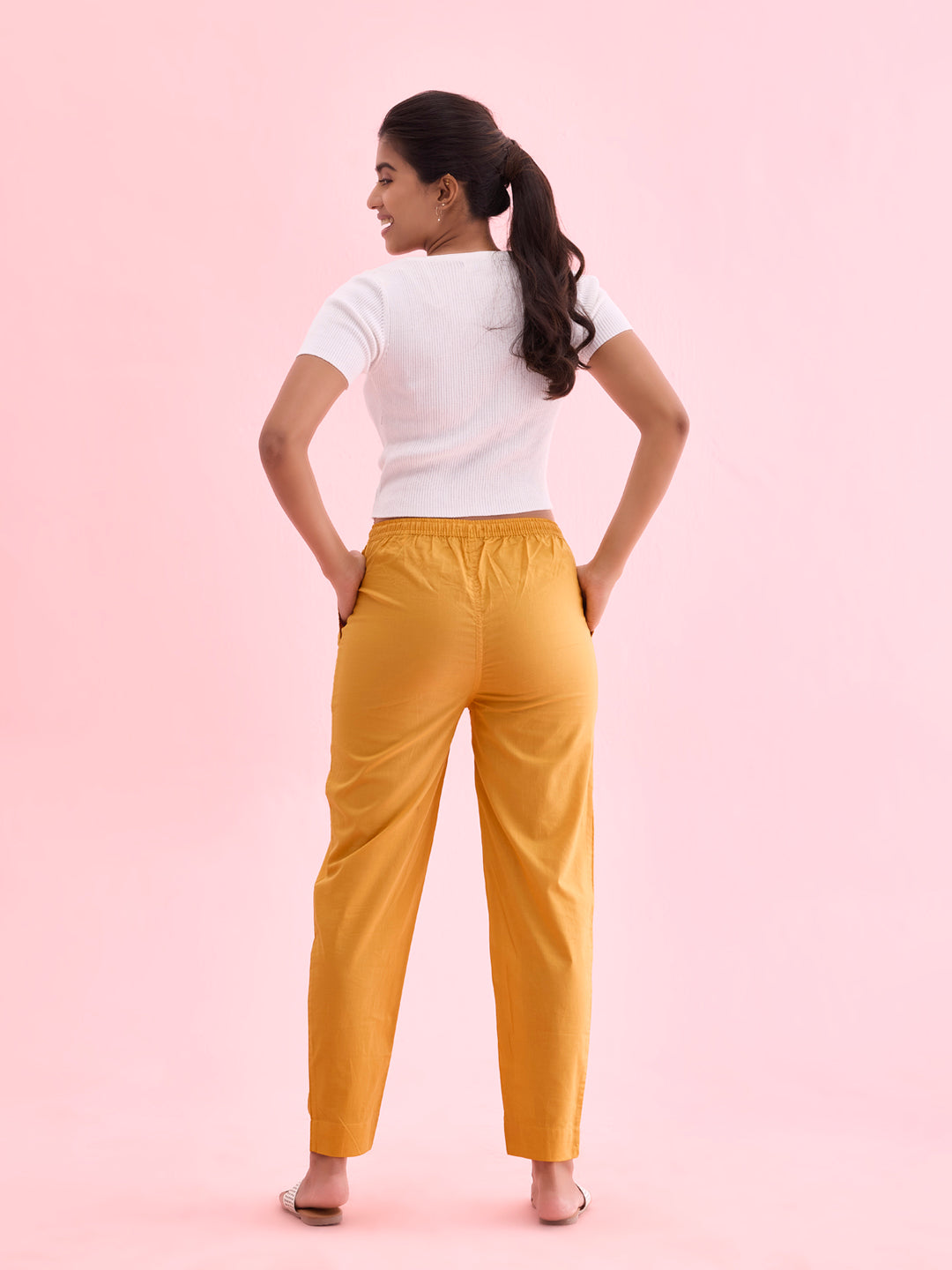 Light Mustard Cotton Cambric Cotton Pants