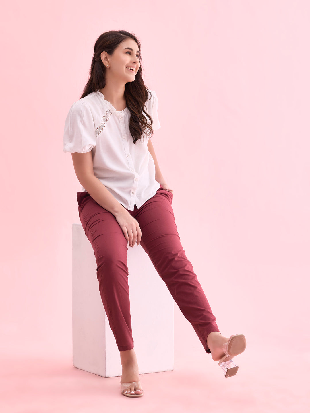 Maroon Cotton Cambric Cotton Pants