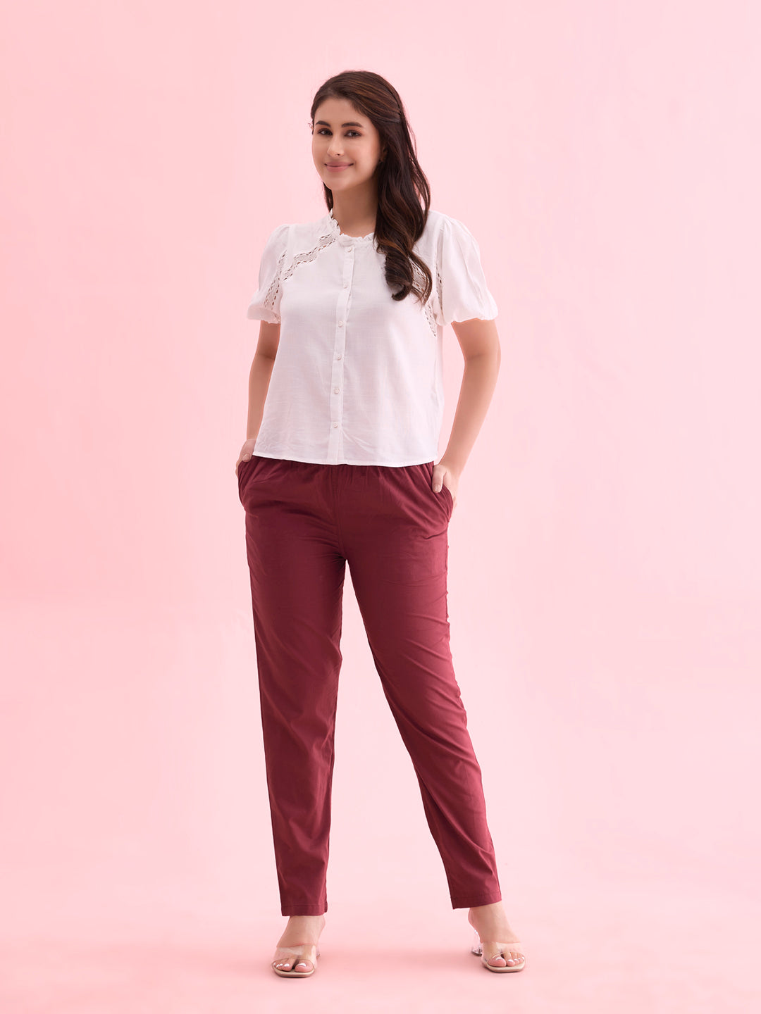 Maroon Cotton Cambric Cotton Pants