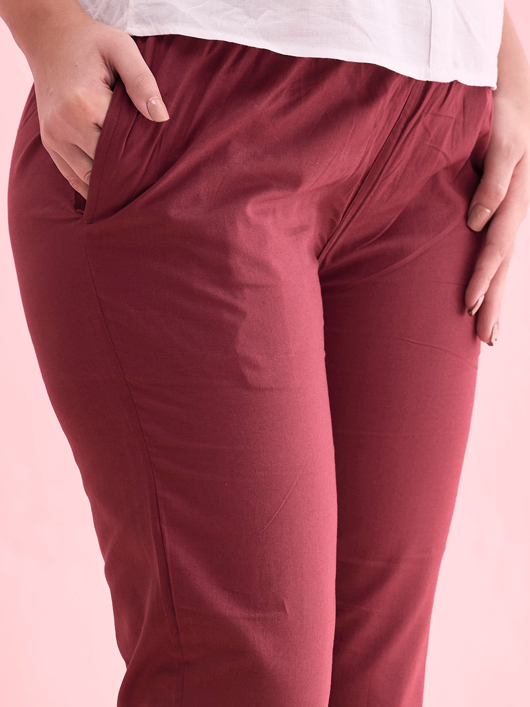 Maroon Cotton Cambric Cotton Pants