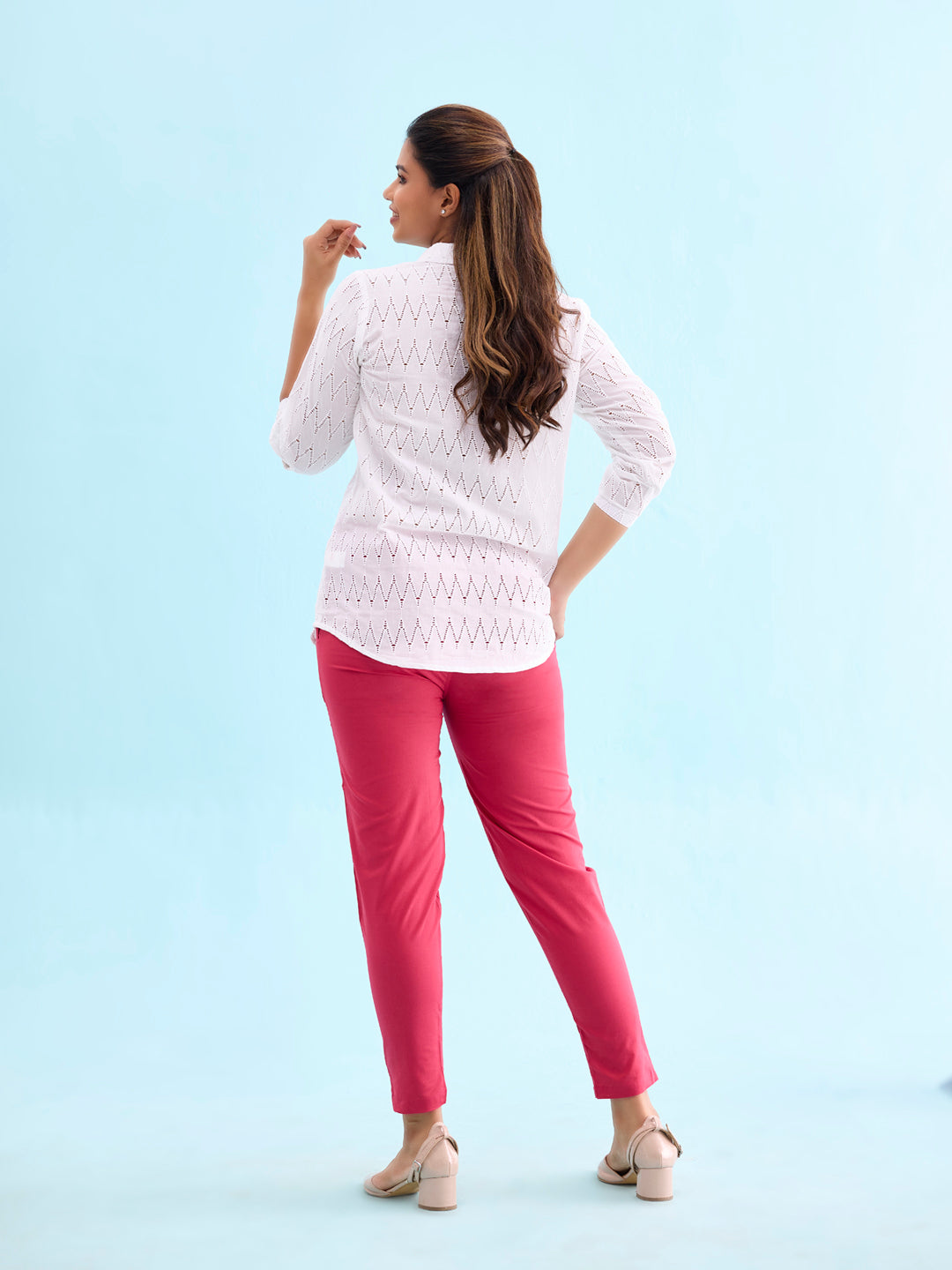 Medium Pink Cotton Cambric Cotton Pants