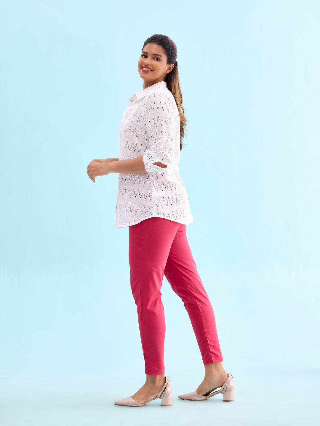 Medium Pink Cotton Cambric Cotton Pants