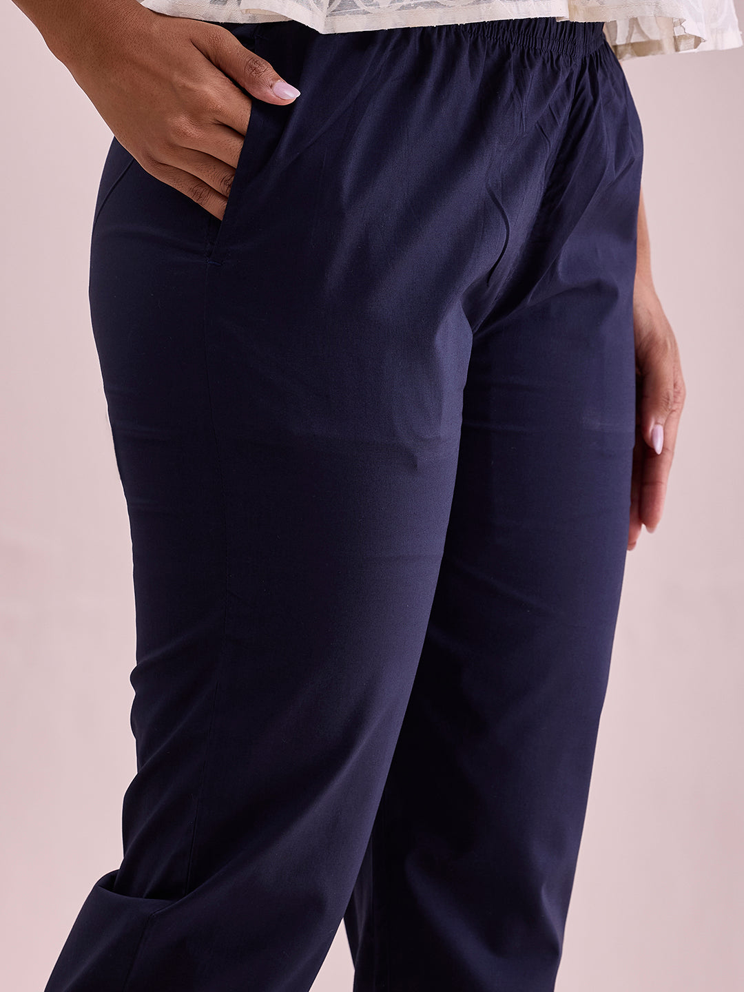 Navy Cotton Cambric Cotton Pants