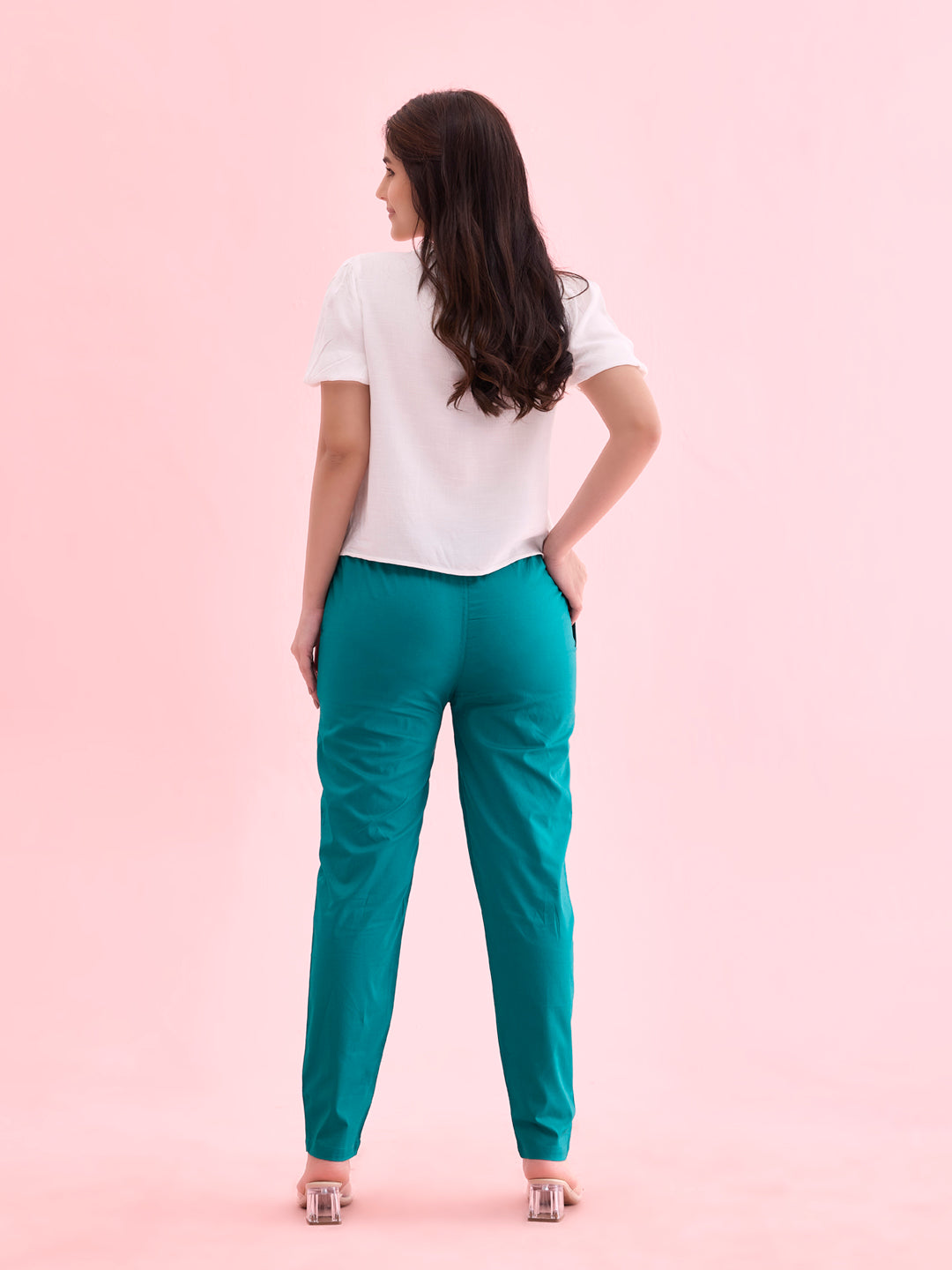 Peacock Green Cotton Cambric Cotton Pants