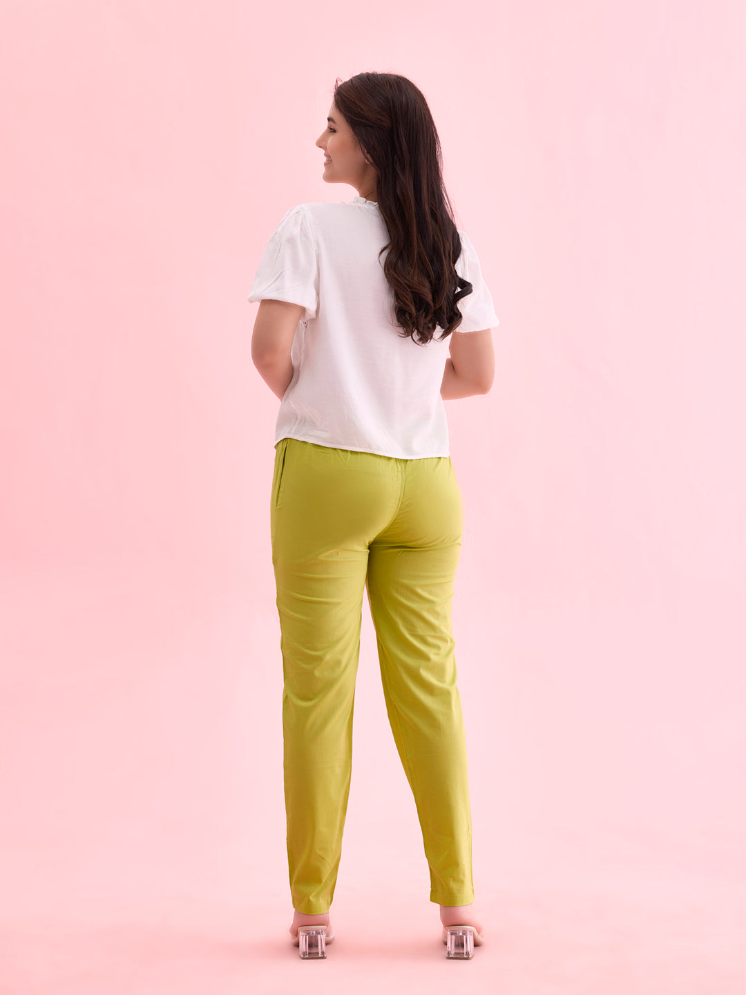 Pista Green Cotton Cambric Cotton Pants
