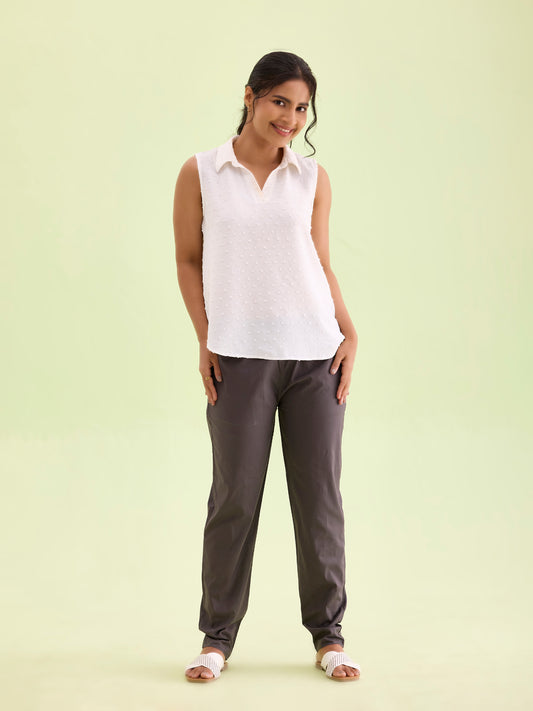 Silver Grey Cotton Cambric Cotton Pants