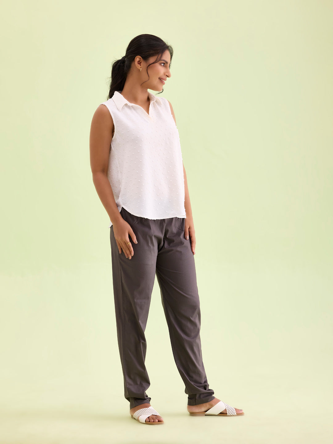 Silver Grey Cotton Cambric Cotton Pants