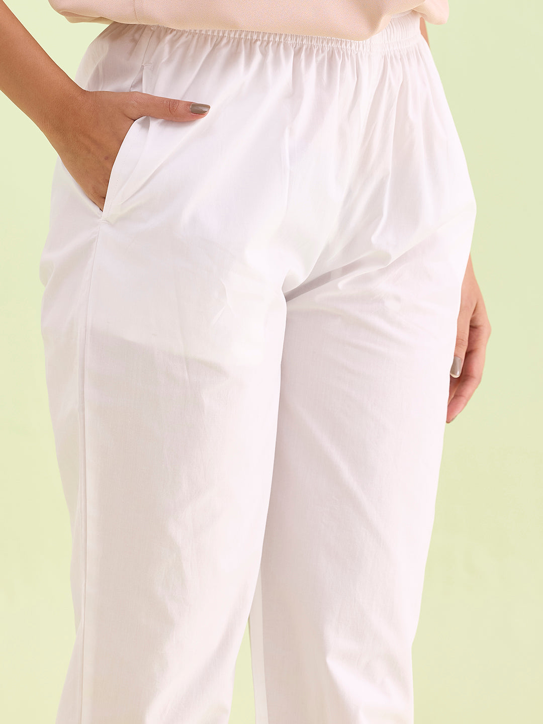 White Cotton Cambric Cotton Pants