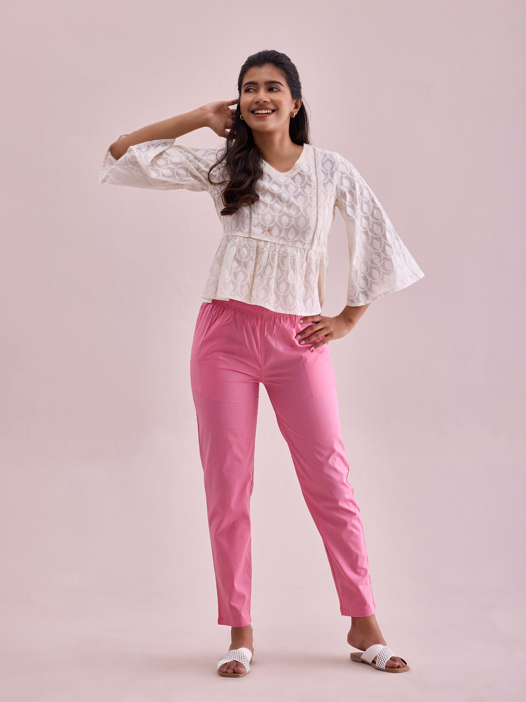 Young Pink Cotton Cambric Cotton Pants