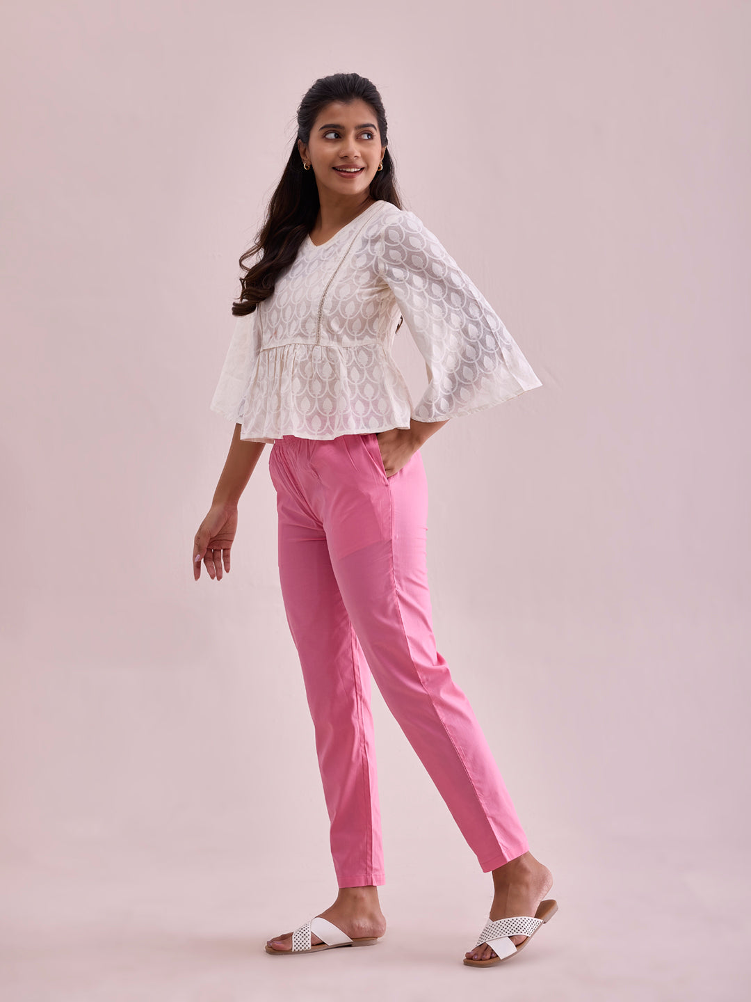 Young Pink Cotton Cambric Cotton Pants