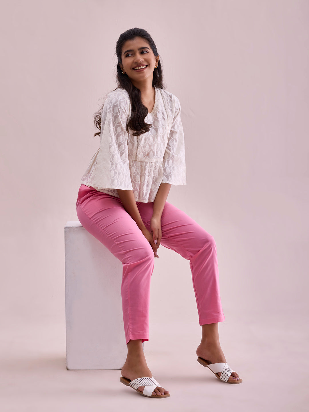 Young Pink Cotton Cambric Cotton Pants