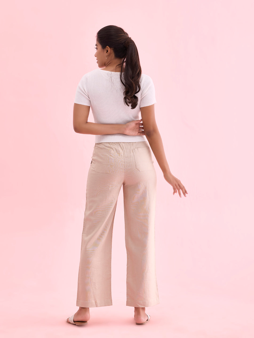 Beige Linen Cargo Pants