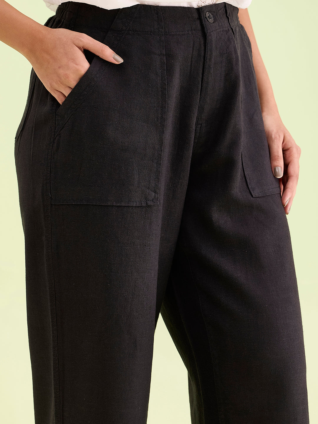 Black Linen Cargo Pants