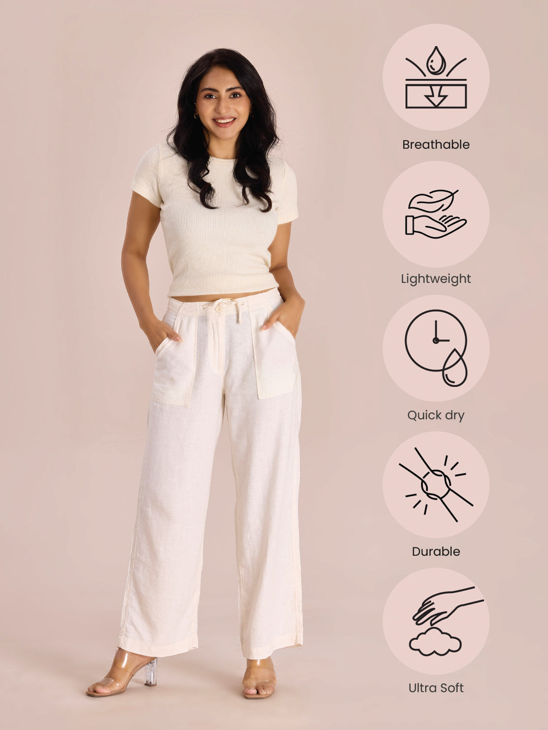 Cream Linen Cargo Pants