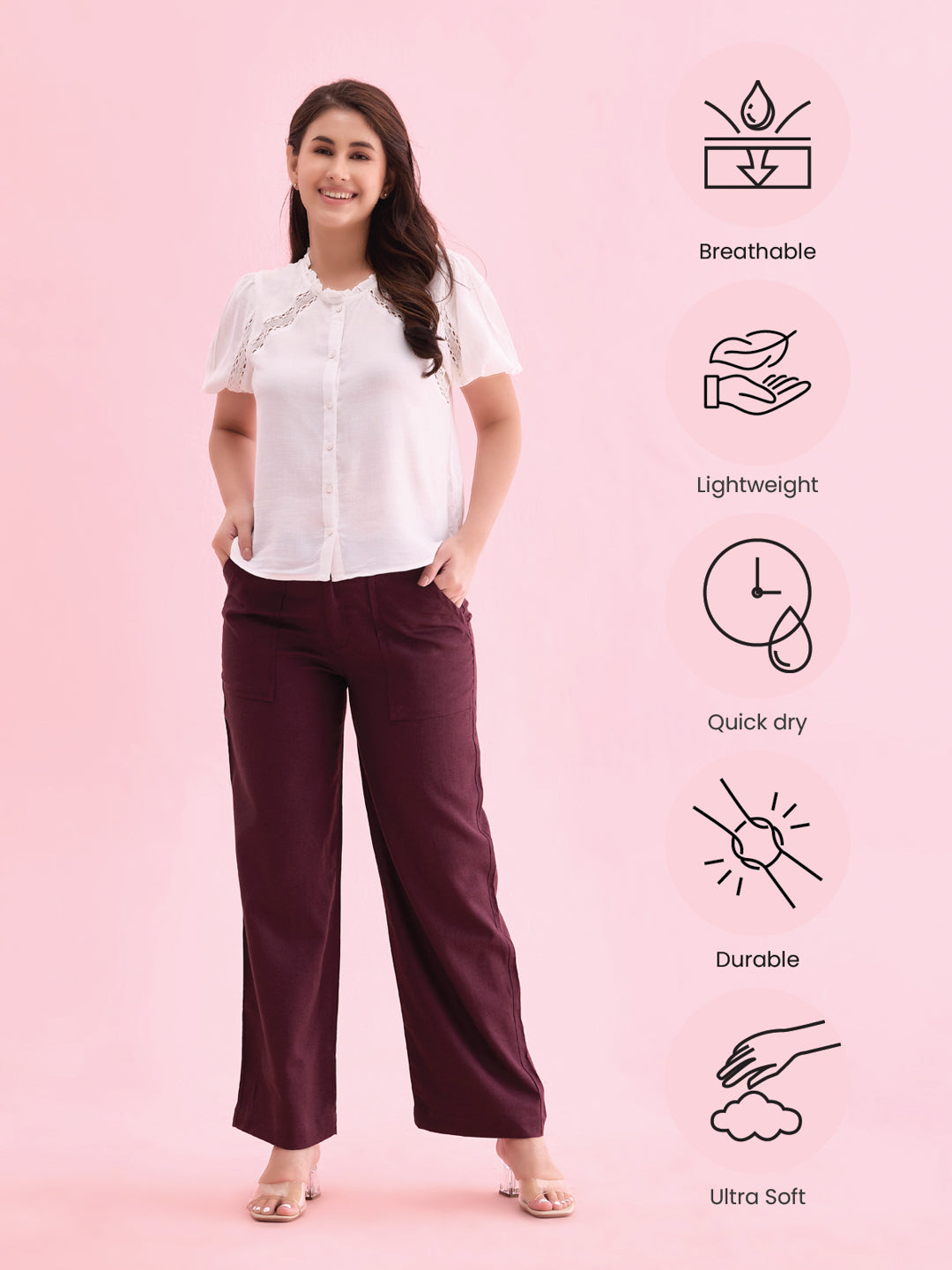 Dark Wine Linen Cargo Pants